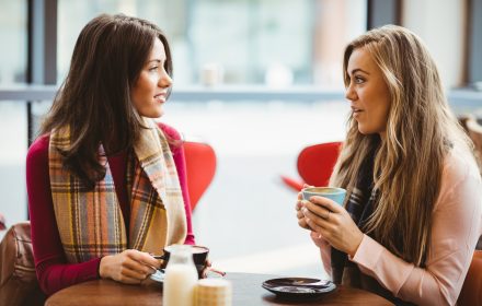 two women chatting over coffee, r u ok suicide prevention campaign